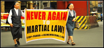 Sister Crecensia Lucero SFIC (left) marched to campaign for protection of human rights to avoid repetition of abuses during and around the martial law period 1972-1981. Photo Courtesy of Philippine Center for Human Rights/Task Force Detainees https://www.facebook.com/TaskForceDetaineesofthePhilippines