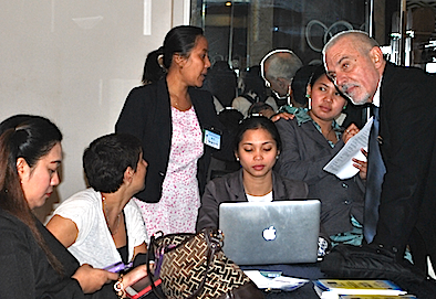 Alberto Quattrucci [rigtmost] with Sant'Egidio team, 1st Asia Pacific Dialogue on Human Rights and Respect for the Dignity of Life, Oct. 28, 2014, Shangri-La Plaza Hotel, Mandaluyong City, Philippines / NJ Viehland Photos